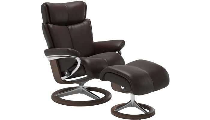 Stressless Magic with Signature Base and Stool in Noblesse Amarone Leather